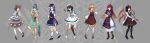  6+girls :d absurdres ahoge alternate_costume anchor_symbol animal_ears aqua_eyes arm_behind_back asymmetrical_legwear asymmetrical_wings bangs black_bow black_footwear black_hair black_headwear black_legwear black_neckerchief black_skirt black_vest blonde_hair bloomers blue_capelet blue_dress blue_eyes blue_hair blue_sailor_collar blush boots bow bow_hairband brooch brown_footwear brown_hair buttons capelet closed_mouth closed_umbrella collarbone collared_dress collared_shirt commentary cross-laced_footwear crossed_arms dress fedora fingernails footwear_bow frilled_dress frilled_hat frilled_shirt frilled_shirt_collar frilled_skirt frilled_sleeves frills full_body furahata_gen gloves gradient gradient_hair grey_capelet grey_footwear grey_hair grey_neckerchief grey_skirt hair_between_eyes hair_bow hair_ornament hair_ribbon hairband hairclip hand_to_own_mouth hand_up hat hat_bow high_heels highres hijiri_byakuren hishaku holding hood hooded_capelet houjuu_nue jewelry knee_boots kneehighs kumoi_ichirin layered_dress loafers lolita_fashion long_hair long_sleeves looking_at_viewer mary_janes medium_hair mismatched_legwear mouse_ears mouse_tail multicolored_ascot multicolored_hair multiple_girls murasa_minamitsu nazrin neckerchief necktie one_eye_closed open_mouth pantyhose parted_bangs parted_lips partially_unbuttoned pink_bow puffy_sleeves purple_dress purple_hair red_bow red_dress red_eyes red_footwear red_hairband red_legwear red_necktie red_ribbon ribbon ribbon-trimmed_legwear ribbon_trim sailor_collar shirt shoes short_hair short_sleeves single_kneehigh single_thighhigh skirt skirt_set sleeve_cuffs sleeveless sleeveless_dress smile striped striped_legwear striped_neckerchief striped_necktie tail tail_bow tail_ornament tatara_kogasa teeth thighhighs toramaru_shou touhou triangular_headpiece two-tone_hair umbrella undefined_fantastic_object underwear uneven_legwear upper_teeth vest wavy_hair white_bloomers white_dress white_footwear white_gloves white_headwear white_legwear white_shirt wide_sleeves wings yellow_eyes 