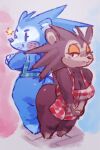  animal_crossing anthro apron apron_only big_breasts big_butt blue_body blush breasts brown_body butt cleavage clothed clothing duo eulipotyphlan female freckles hedgehog kiseff looking_at_viewer mabel_able mammal mostly_nude nintendo one_eye_closed sable_able sibling sister sisters smile thick_thighs video_games wink 