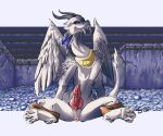  anthro anus bleu_(shining_force) dragon feathered_wings feathers fur furred_dragon genitals hi_res horn jewelry looking_at_viewer male penis photo_background reptile sapphire_kirin scalie sega shining_(sega) shining_force sitting solo solo_focus toe_curl wings 