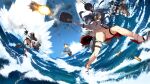  4girls action beret black_hair blue_eyes blue_hair bottomless breasts commentary_request day double_bun elbow_gloves female_pubic_hair firing gloves hairband hamakaze_(kancolle) hat highres isokaze_(kancolle) kantai_collection large_breasts long_hair multiple_girls no_pants ocean outdoors panties panties_around_one_leg pleated_skirt pubic_hair pussy rigging rudder_footwear sailor_collar shell_casing short_hair skirt takemura_sessyu tanikaze_(kancolle) thigh_strap torn_clothes torpedo_tubes turret uncensored underwear urakaze_(kancolle) walking walking_on_liquid white_gloves white_hair white_hairband white_headwear 