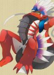  ambiguous_gender dragon dragonryuusuki feathers hi_res koraidon legendary_pok&eacute;mon nintendo nude pok&eacute;mon pok&eacute;mon_(species) red_body smile solo tire video_games 