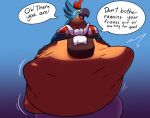  abdominal_bulge anthro avian beak belly big_belly bird bodily_fluids breath_of_the_wild dialogue drooling hand_on_stomach hi_res kass_(tloz) male multiple_prey nintendo saliva same_size_vore the_hookaloof the_legend_of_zelda video_games vore 