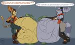  after_vore anthro belly big_belly clothed clothing darkartist dialogue duo female fur grey_body grey_fur hi_res lombax male male/female mammal open_mouth orange_body orange_fur ratchet ratchet_and_clank rivet_(ratchet_and_clank) rumbling_stomach sony_corporation sony_interactive_entertainment tongue tongue_out video_games vore 