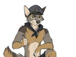  2022 5_fingers anthro canid canine canis clothed clothing coyote digital_media_(artwork) fingers green_eyes koul looking_at_viewer male mammal simple_background smile solo white_background 