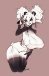  big_breasts black black_and_white breasts digital_media_(artwork) female giant_panda hair hi_res humanoid mammal monochrome multicolored_hair peace_symbol smile thick_thighs twitter_username two_tone_hair ursid white 