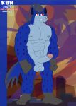  2022 absurd_res anthro blue_body blue_fur erection fur genitals hi_res hyaenid kazuhisa kbh_yeen male mammal penis red_eyes solo 