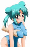  absurdres aqua_hair bare_shoulders blush breast_grab breasts canal_vorfeed china_dress chinese_clothes covered_nipples dress embarrassed grabbing highres large_breasts lost_universe purple_eyes solo_focus sugimura_tomokazu 