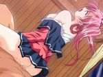  artist_request bare_shoulders breasts censored closed_eyes cowgirl_position girl_on_top hani_no_naka_no_etsuraku jpeg_artifacts medium_breasts mosaic_censoring no_panties pink_hair reverse_cowgirl_position school_uniform sex solo_focus straddling twintails undressing 