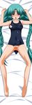  aqua_hair bottomless braid canal_vorfeed facial_mark forehead_mark long_hair lost_universe one-piece_swimsuit pussy school_swimsuit solo spread_legs sugimura_tomokazu swimsuit torn_clothes twin_braids uncensored very_long_hair 
