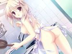  apron ass blonde_hair breasts cooking fujimi_yukari game_cg medium_breasts naked_apron red_eyes satou_satoru sideboob solo tsukushite_ageru_no_ni! 