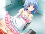  1girl ayakashi bare_shoulders blue_hair blush braid breasts censored choker cleavage clenched_teeth cowgirl_position cum cum_in_pussy dutch_angle elbow_gloves frills game_cg girl_on_top gloves hetero large_breasts maid mosaic_censoring nipple_slip nipples no_bra no_panties pink_eyes pov pussy sex solo_focus straddling tears teeth thighhighs toma_(asagayatei) twin_braids vaginal waitress yoake_eimu 