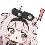  ! 1girl animal_ears bangs chibi grey_eyes hololive ikalsaurus lion_ears night_vision_device open_mouth shishiro_botan solo transparent_background triangle_mouth white_hair 