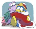  anthro avian bird bodily_fluids clothed clothing duo embrace escargoon gastropod hug king_dedede kirby kirby_(series) male mollusk nintendo penguin ringoggogo robe scared shaking shivering snail sweat video_games worried worried_look 