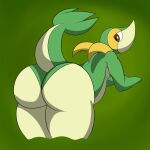  1:1 2020 anthro big_butt biped bloocherrypie brown_eyes butt green_background green_body hi_res looking_at_viewer looking_back looking_back_at_viewer male multicolored_body nintendo pok&eacute;mon pok&eacute;mon_(species) presenting presenting_hindquarters raised_tail simple_background snivy solo tan_body thick_thighs two_tone_body video_games 