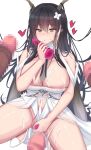  1girl 3boys absurdres antlers azur_lane bangs bare_shoulders black_hair blush breasts brown_eyes censored chin_gero cleavage clothing_aside clothing_cutout collar commentary_request cum cum_on_body cum_on_breasts cum_on_hair cum_on_legs dildo dress dress_aside dress_flower egg_vibrator erection eyebrows_visible_through_hair female_masturbation flower groin hair_between_eyes hair_flower hair_ornament hand_to_own_mouth hand_up heart hetero high_heels highres holding holding_dildo indomitable_(azur_lane) knees_out_of_frame large_breasts long_hair looking_at_viewer masturbation mosaic_censoring multiple_boys multiple_penises nose_blush object_insertion out_of_frame parted_lips penis pumps saliva saliva_trail sex_toy sidelocks simple_background solo_focus squatting stomach_cutout strapless strapless_dress stray_pubic_hair sweatdrop thigh_strap vaginal vaginal_object_insertion very_long_hair vibrator white_background white_collar white_dress white_flower white_footwear 