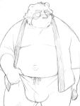  2013 anthro belly big_belly bulge canid canine clothing humanoid_hands kemono magumataishi male mammal moobs navel overweight overweight_male raccoon_dog simple_background sketch solo tanuki underwear 