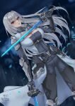  1girl armor blue_eyes breast_tattoo breasts dual_wielding ethel_(xenoblade) heterochromia highres holding large_breasts long_hair red_eyes ryuuneart shoulder_armor solo sword tattoo very_long_hair weapon xenoblade_chronicles_(series) xenoblade_chronicles_3 