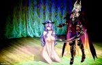  2girls armor breasts camilla_(fire_emblem) clothed_female_nude_female fire_emblem fire_emblem_heroes green_hair hair_ornament hair_over_one_eye humiliation laegjarn_(fire_emblem) large_breasts long_hair multicolored_hair multiple_girls non-web_source nude purple_eyes purple_hair red_eyes tiara wavy_hair yuri 