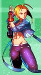  1girl abs blonde_hair cammy_white crop_top cropped_jacket cropped_legs fingerless_gloves gloves highres kitsune23star looking_to_the_side navel pants parted_lips scar scar_on_face serious short_hair solo stomach street_fighter street_fighter_6 tight tight_pants 