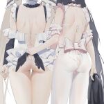  2girls absurdres annlee ass_cutout azur_lane back back_cutout bare_back black_hair blonde_hair bow butt_crack choker clenched_hand clothes_lift clothing_cutout cowboy_shot detached_sleeves dress formidable_(azur_lane) frilled_babydoll frilled_choker frilled_sleeves frills hand_on_another&#039;s_back head_out_of_frame highres holding indomitable_(azur_lane) lace lace_panties lifted_by_another long_hair maid multiple_girls off-shoulder_dress off_shoulder panties pantyhose revealing_clothes simple_background thigh_gap thighs twintails underwear white_background white_panties 
