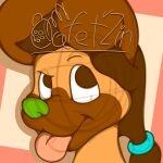  absurd_res anthro brown_body brown_eyes brown_fur brown_hair cafet&#039;zin cafet&#039;zin_(artist) canid canine canis domestic_dog fur green_nose hair hi_res long_hair male mammal pink_tongue portrait signature simple_background sketch solo tongue tongue_out 