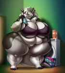  anthro appliance big_breasts biped blue_eyes bottomless breasts cleavage clothed clothing curvy_figure dragon female fur furred_dragon genitals grey_body grey_fur hair hi_res holding_clothing holding_object huge_breasts maxine_mackenzie neck_fur nipple_outline obese obese_anthro obese_female overweight overweight_anthro overweight_female panties pubes pussy solo standing thick_thighs underwear vdisco voluptuous washing_machine white_body white_fur white_hair wide_hips 