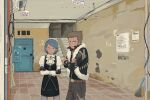  1boy 1girl 23011620x ace_attorney ace_attorney_investigations brown_hair crossed_arms franziska_von_karma fur_trim gloves highres indoors light_blue_hair looking_at_viewer shi-long_lang short_hair skirt vest 