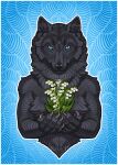  2022 5_fingers ambiguous_gender anthro black_body black_fur black_nose blue_eyes canid canine canis claws digital_media_(artwork) fingers fur katie_hofgard looking_at_viewer mammal solo wolf 