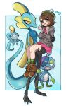 +_+ 1girl blush bob_cut boots border bright_pupils brown_eyes brown_footwear brown_hair buttons cable_knit cardigan carrying clenched_hands closed_mouth collared_dress dress drizzile evolutionary_line fu_(tk1189227dhy) gloria_(pokemon) green_headwear green_legwear grey_cardigan hands_up hat heart highres hooded_cardigan inteleon open_mouth pink_dress plaid plaid_legwear pokemon pokemon_(creature) pokemon_(game) pokemon_swsh short_hair smile sobble socks standing symbol-only_commentary tam_o&#039;_shanter white_border yellow_eyes 