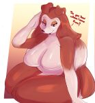  anthro breasts brown_body brown_fur canid canine canis colleen dialogue domestic_dog english_text featureless_breasts female fur gikoko hi_res mammal nude road_rovers solo text thick_thighs 