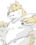  &lt;3 2022 anthro belly blush canid canine canis clothing domestic_dog fugashi4090 humanoid_hands kemono male mammal overweight overweight_male shirt simple_background solo_focus topwear white_background 
