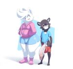  anthro balls balls_outline big_balls big_penis black_hair blush bottomwear clothed clothing footwear genital_outline genitals giant_panda hair half-erect hands_in_both_pockets heart_(marking) hi_res hoodie huge_balls huge_penis hyper hyper_genitalia hyper_penis joji_(@jojipando) looking_at_genitalia looking_at_penis male mammal multicolored_body partially_clothed penis polar_bear sammy_(ssammyg) shirt shoes shorts shorts_down smile solo sqoon thick_thighs topwear two_tone_body undressing ursid ursine white_body white_hair wide_hips 