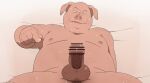  2022 anthro balls belly big_belly bodily_fluids censored domestic_pig erection eto1212 genitals hi_res humanoid_genitalia humanoid_hands humanoid_penis kemono lying male mammal moobs nipples overweight overweight_male penis solo suid suina sus_(pig) sweat 