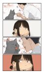  1boy 1girl animal_ears brown_eyes brown_hair cat closed_mouth commentary douki-chan_(douki-chan) douki-kun_(douki-chan) faceless faceless_male ganbare_douki-chan hands_on_own_cheeks hands_on_own_face highres looking_at_another pout short_hair yomu_(sgt_epper) 