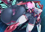  1girl android anus armor ass bent_over black_skin breasts censored colored_skin facing_viewer fei-yen hand_up heart heart_censor holding holding_sword holding_weapon joints large_breasts mecha_musume multiple_views nipples pauldrons pink_hair pochincoff presenting pussy robot robot_joints shoulder_armor sparkle spread_ass spread_pussy standing sword thighhighs twintails virtual_on visor weapon 