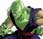  1boy alien antennae bald black_eyes black_nails colored_skin commentary_request dougi dragon_ball dragon_ball_(classic) green_skin jzfcgcsr81dqvku male_focus muscular open_mouth piccolo pointy_ears science_fiction serious simple_background solo teeth 