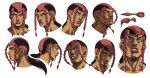  1boy braid brown_eyes brown_hair closed_mouth grandguerrilla highres jojo_no_kimyou_na_bouken looking_at_viewer male_focus multicolored_hair multiple_views parted_lips ponytail portrait red_hair sandman_(sbr) side_braids simple_background steel_ball_run two-tone_hair white_background 