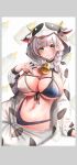  absurdres animal_costume animal_ears animal_print bell braid breasts chest_strap cow_costume cow_ears cow_girl cow_horns cow_print cowbell grey_hair highres hololive hololive_fantasy horns kinalilet large_breasts neck_bell shirogane_noel side_braid virtual_youtuber 