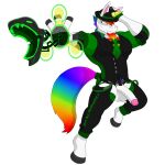  anthro balls blazblue body_hair bottomwear chaps chest_hair clothing equid equine facial_hair fangs fedora genitals goatee harness hat hazama_(blazblue) headgear headwear hooves horn jockstrap male mammal necktie notkastar pants penis rainbow reptile scalie shirt snake solo symbol topwear underwear unicorn vest video_games 