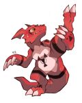  closed_mouth digimon digimon_(creature) digimon_tamers guilmon highres no_humans signature simple_background solo split standing standing_on_one_leg standing_split sui_(suizilla) white_background 