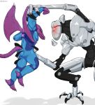  anthro bodily_fluids butt butt_grab duo emmi_(metroid) fight hand_on_butt hi_res machine male metroid metroid_dread nintendo ridley robot smikeart suspension sweat video_games violence wet zero_suit 