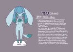  ambiguous_gender anorexia anthro bodily_fluids crying eeveelution glaceon nintendo pok&eacute;mon pok&eacute;mon_(species) pyonko skinny solo tears text translation_request video_games weighing_scale 