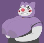  2018 anthro armwear big_breasts black_clothing breasts clothed clothing clown elbow_gloves exposed_breasts eyeshadow female gengar gloves hair handwear hi_res huge_breasts looking_at_viewer lucky_(mcnasty) makeup mcnasty nintendo partially_clothed partially_clothed_female pok&eacute;mon pok&eacute;mon_(species) purple_body purple_hair purple_skin red_eyes red_nose sharp_teeth solo teeth three-quarter_view video_games white_clothing white_gloves white_handwear 
