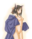  animal_ears breasts kasuga_yukihito mahou_sensei_negima! medium_breasts nipples nude open_clothes pussy sakurazaki_setsuna solo undressing 