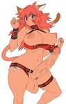  animal_ears breasts censored final_fantasy final_fantasy_xi futanari huge_breasts huge_penis kei_(bekei) mithra nipples penis puffy_nipples red_hair solo tail testicles wide_hips 