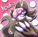  absurd_res anthro bovid canid canine caprine chikn_nuggit clothing cofi_(chikn_nuggit) costume female fluffy fur hair hair_over_eye hi_res karu_(artist) mammal one_eye_obstructed open_mouth sheep solo wolf_costume 