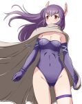  ass_visible_through_thighs cape covered_navel elbow gloves highres leotard nei phantasy_star phantasy_star_ii pointy_ears purple_leotard red_pupils standing 