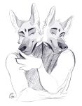  2_heads anthro canid canine conjoined conjoined_twins duo hi_res looking_at_viewer male male/male mammal multi_head multifur oukaarts smile 