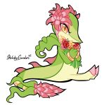  fan_character female feral flower ginger green_body green_skin hi_res looking_at_viewer nintendo pink_body pink_skin plant pok&eacute;mon pok&eacute;mon_(species) simple_background sitting sketchygarden smile snivy solo video_games yellow_eyes 