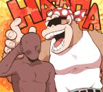  2boys arm_behind_head belt donkey_kong_(series) funky_kong furry furry_male ground_vehicle laughing military military_vehicle minashirazu motor_vehicle multiple_boys open_clothes shirt shorts sleeveless sleeveless_shirt smile sunglasses sweat tank teeth tongue upper_body 